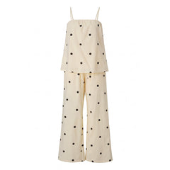 Polka Dot Split Back Cami Top with Drawstring High Waist Wide-Leg Pants Set
