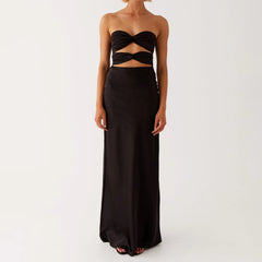 Satin Strapless Twist Long Dress