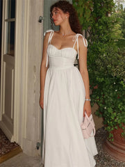 White Tie-Up Long Dress