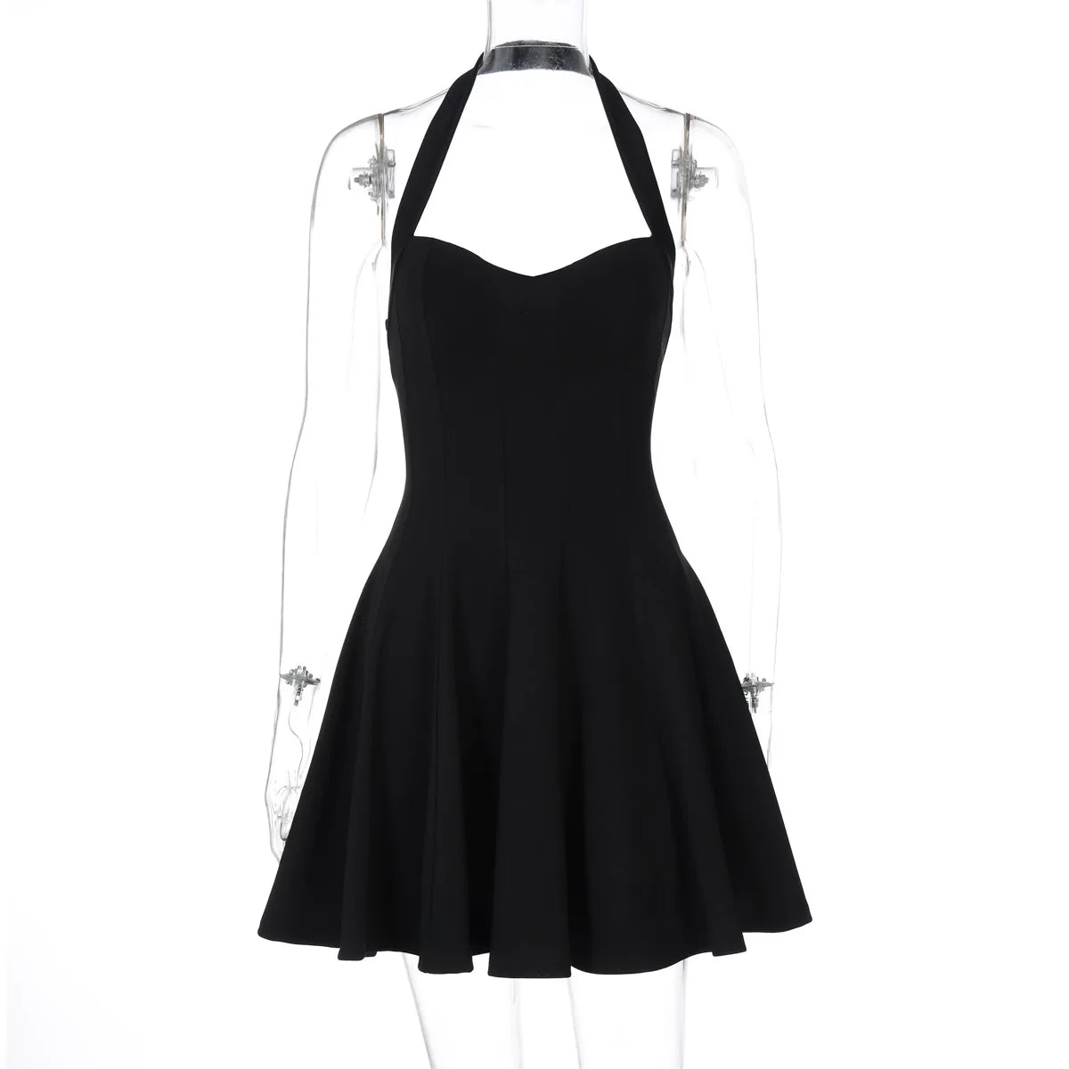 Black Halter Neck A-Line Mini Dress Black / L