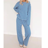 Sleeve Round Neck Striped Top And Wide Leg Pants Sleepwear Set