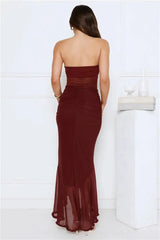 Strapless Ruffle Slit Maxi Dress