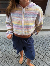 Pastel Gradient Striped Hooded Knit Cardigan
