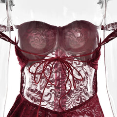 Lace Ruffle Irregular Open Back Midi Dress