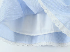 Blue Lace Back Striped Sling Mini Dress