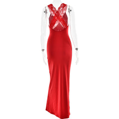 Red Lace Trim Sleeveless Maxi Dress