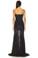 Strapless Mesh Pleats Maxi Dress