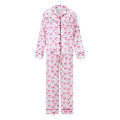 Bow Print Satin Loungewear Pajama Set
