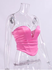 Pink Satin Corset Crop Top