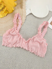 Ribbed Ruffle Bralette Short Cardigan And Shorts Pj Set