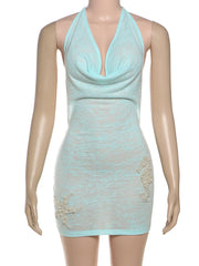 Blue Halter Starfish Backless Beach Mini Dress