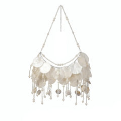 Shell Beaded Sequin Pearls Strap Open Back Bralette