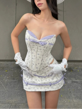 Floral Plaid Corset Strapless Top And Mini Skirt Set