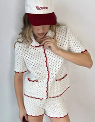White Knitted Short Sleeve Top And Shorts Set