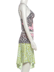 Leopard Floral Print V-Neck Tank Top And Irregular Hem Skirt Set