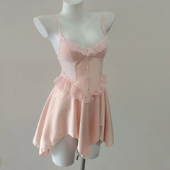 Pink Lace Trim Satin Nightdress