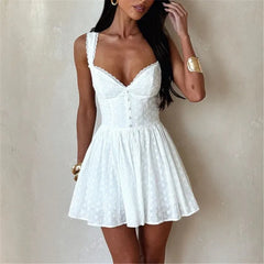 Embroidered V-Neck A Line Solid Mini Dress