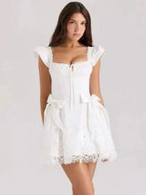 Eyelet Bow Waist Mini Dress