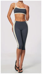 Two-Tone Contrast Seam Crop Top And Capri Leggings Set