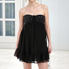 Black Dot Print Sleeveless Mini Dress