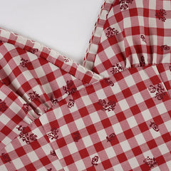 Red Flower Plaid Print Halter Tank Top