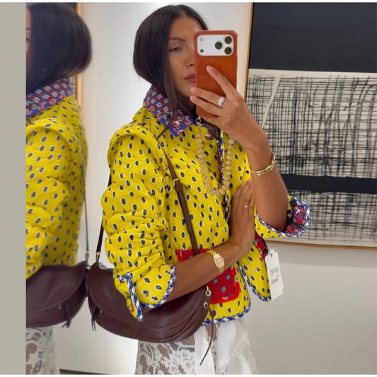Color Block Pattern Printed Reversible Quilted Jacket