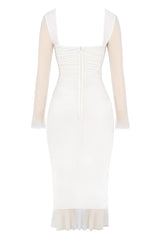 White Mesh Ruffles Midi Dress