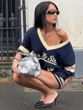 Knit Letter Print V-neck T-Shirt