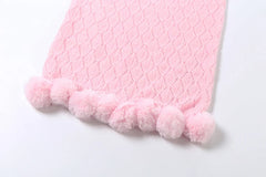 Pink Knit Puffball Cardigan Top And Midi Skirt Set