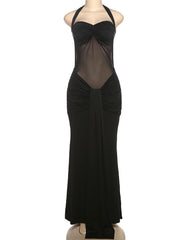 Sheer Patchwork Wrap Tie Up Maxi Dress