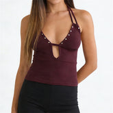Studded Halter Double Strap Crop Top