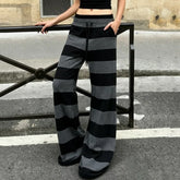 Black Striped Drawstring Flare Pants