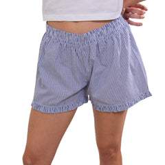 Elastic Waist Striped Plaid Print Shorts - Casual Knit