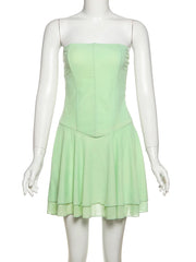 Green Strapless Mesh Mini Dress