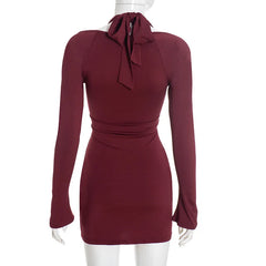 Deep V-Neck Halter Bodycon Mini Dress