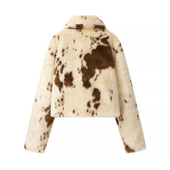 Animal Print Faux Fur Zip Short Coat