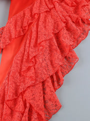 Corset Irregular Ruffle Hem Spaghetti Straps Satin Midi Dress