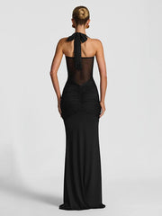 Sheer Patchwork Wrap Tie Up Maxi Dress