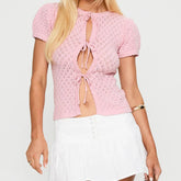 Knit Tie Up Short Sleeve Top