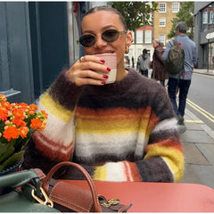 Striped O-neck Long Sleeve Knit Sweater