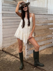 White Lace Printed Strap Long Top