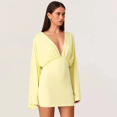 Deep V-neck Long Sleeve Mini Dress