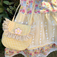 Yellow Floral Print Patchwork Lace Maxi Skirt - Sweet A-Line