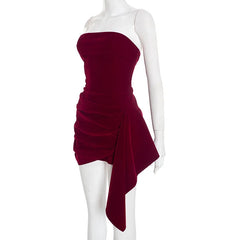 Velvet Draped Strapless Mini Dress