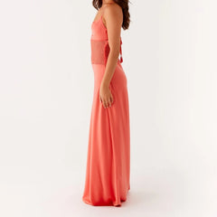 Orange Lace Patchwork Cami Maxi Dress