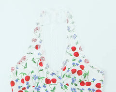 White Fruit Print Halter Mini Dress