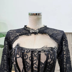 Black Lace Fishbone Flare Sleeve Bodycon Mini Dress