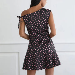 One Shoulder Polka Dot Mini Dress