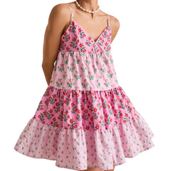 Pink Printed Patchwork Cami Mini Dress