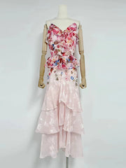 Floral Printed Ruffle Strappy Midi Dress